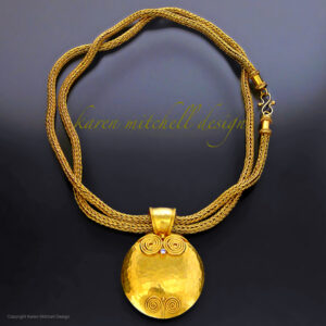 Museum Quality, 22k Gold Hand Woven Chain, (Shown Doubled), Pendant Of 22k Gold W Diamond Accent. 22k Granulation.